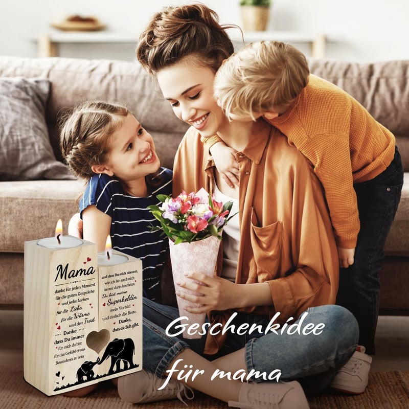 Personalisiertes Geburtstagsgeschenk für Mama – Kerzenhalter mit Gravur
