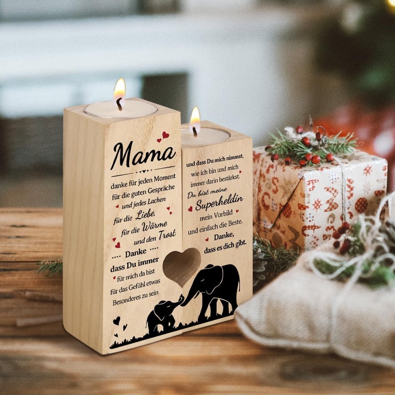 Personalisiertes Geburtstagsgeschenk für Mama – Kerzenhalter mit Gravur