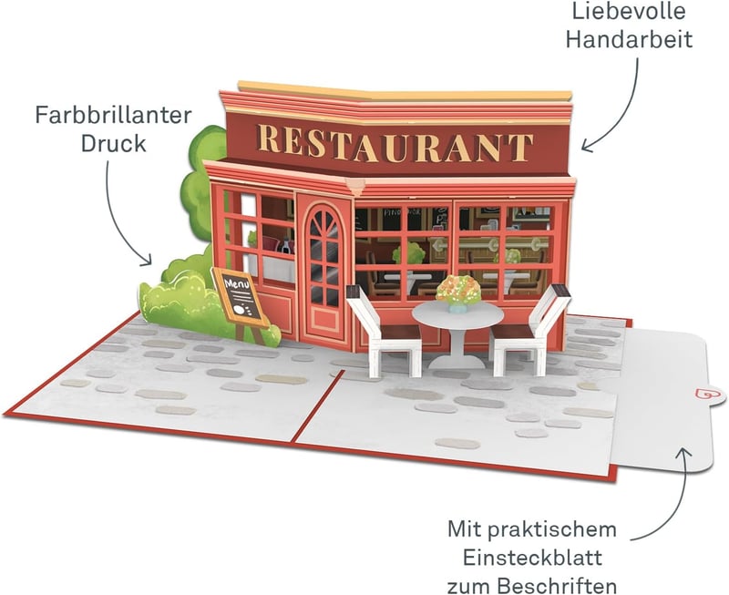 3D Pop-Up Karte Restaurant - Gutschein oder Geldgeschenk zum Essen