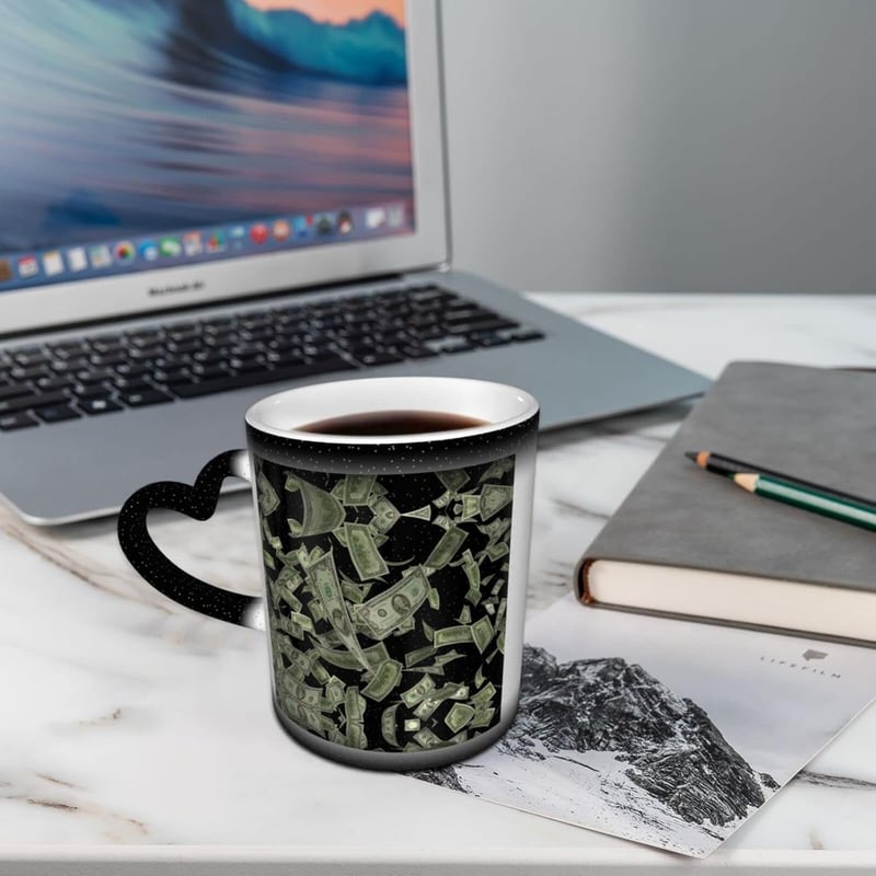 Farbwechselnde Dollarzeichen-Tasse aus Keramik – Schwarzes Design