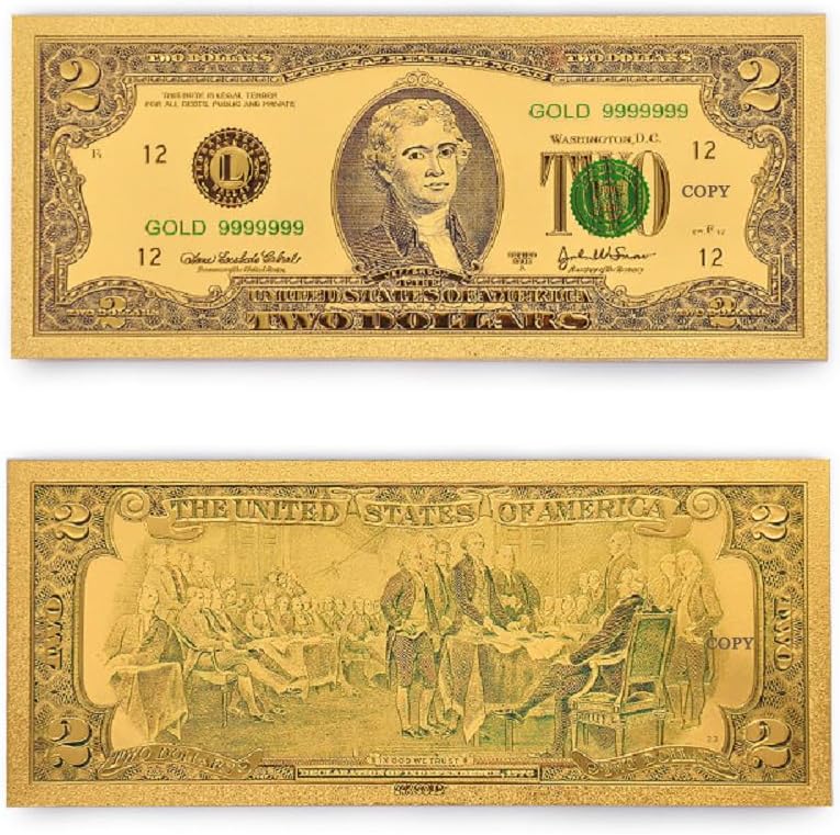 Goldener 2-Dollar-Schein mit Halter für Sammler und Geschäftsfreunde