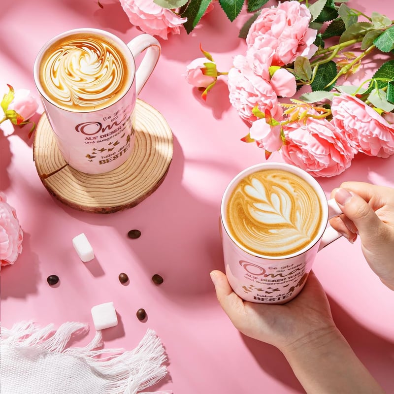 Geburtstagsgeschenk für Oma - 400 ml Rosa Marmor-Kaffeetasse mit Goldmuster
