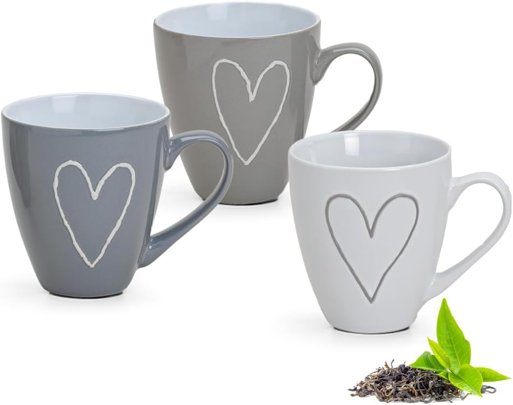 Jumbo Kaffeetassen Set 3er Herzmuster, 400ml, spülmaschinenfest