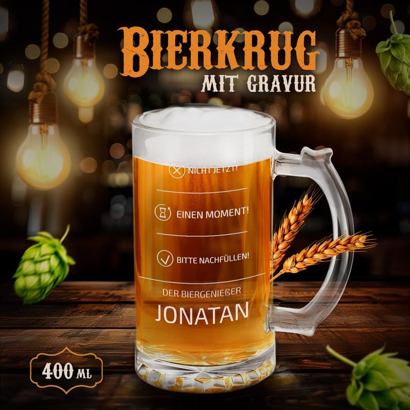 Personalisiertes Bierglas mit Gravur - Geburtstagsgeschenk für Männer - 400 ml