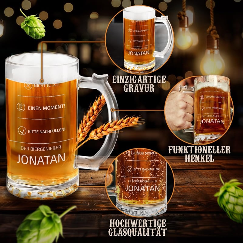 Personalisiertes Bierglas mit Gravur - Geburtstagsgeschenk für Männer - 400 ml