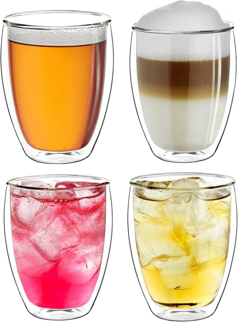 Creano 4er Set XXL doppelwandige Kaffeegläser aus Borosilikatglas 400ml