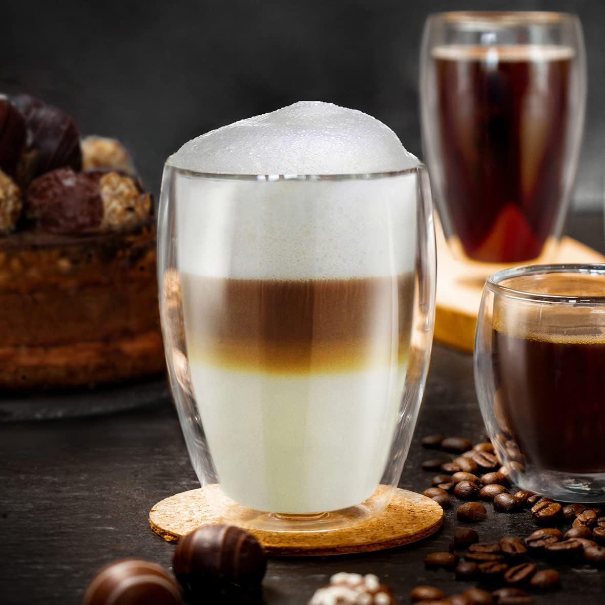 Creano 4er Set XXL doppelwandige Kaffeegläser aus Borosilikatglas 400ml