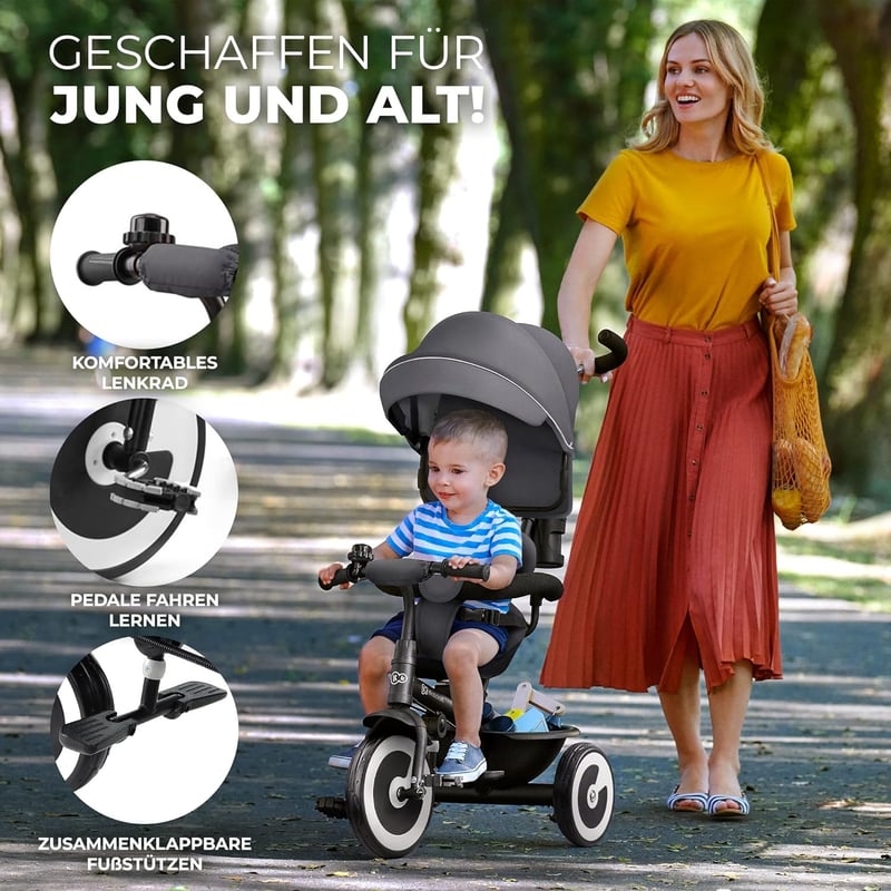 Kinderkraft ASTON Dreirad für Kinder ab 9 Monaten, grün mit Sonnenschutz und Getränkehalter