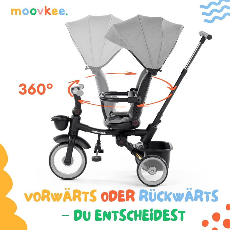 Multifunktionales Dreirad für Kinder ab 1 Jahr – Grau mit 360-Grad-Sitz
