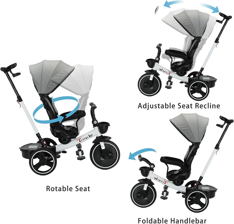 6-in-1 Baby Dreirad mit verstellbarem Verdeck und Sicherheitsgurt