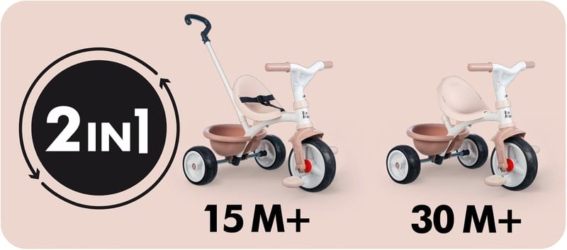 Be Move Beige Kinderdreirad mit Schubstange und Sicherheitsgurt