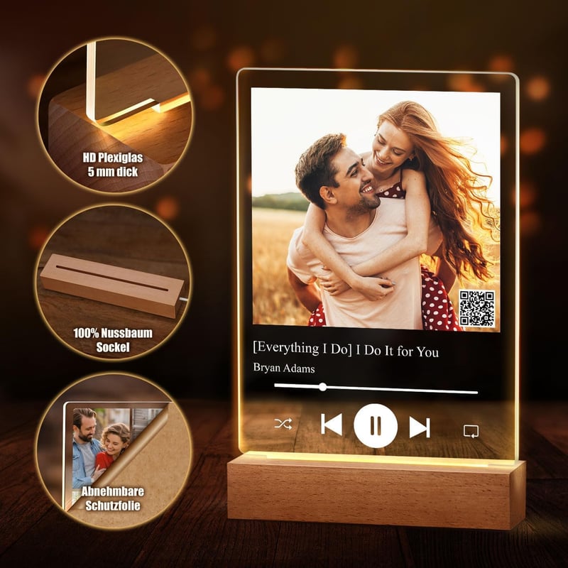 Personalisierte Spotify LED Acrylglas mit Foto und QR-Code