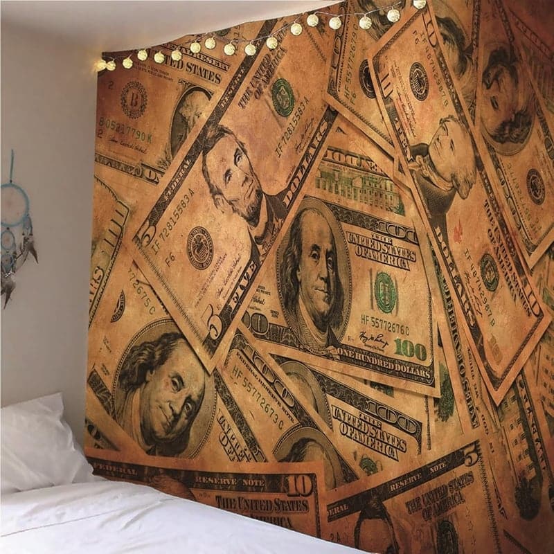 Aesthetic Wandtuch mit Dollar-Muster aus Polyester, 210x140 cm