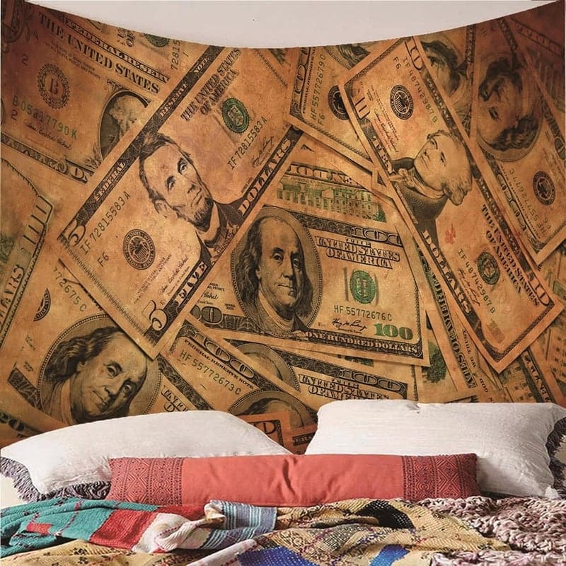 Aesthetic Wandtuch mit Dollar-Muster aus Polyester, 210x140 cm