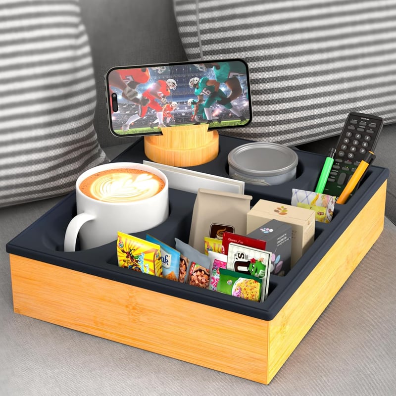 Couch Snackbox aus Silikon mit drehbarem Handyhalter schwarz