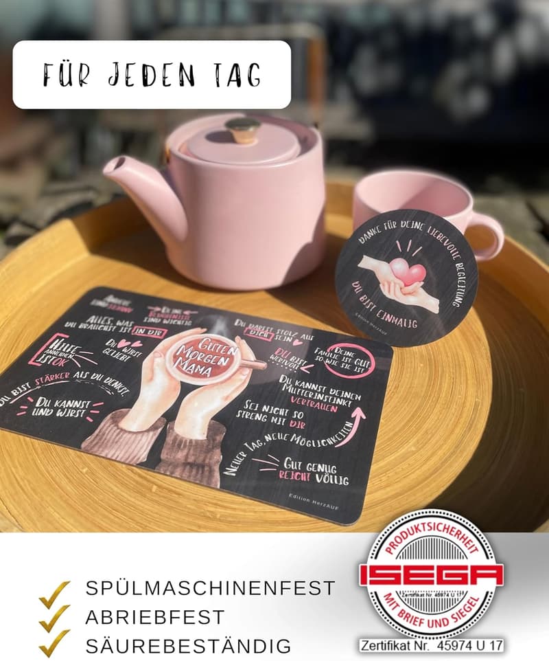 Frühstücksbrettchen und Untersetzer-Set für Mama mit Sprüchen