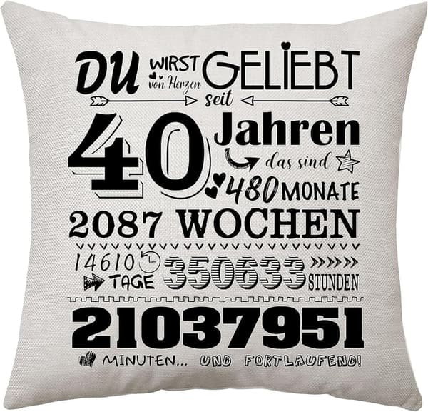 Kissenbezug zum 40. Geburtstag für Männer und Frauen, 45x45 cm