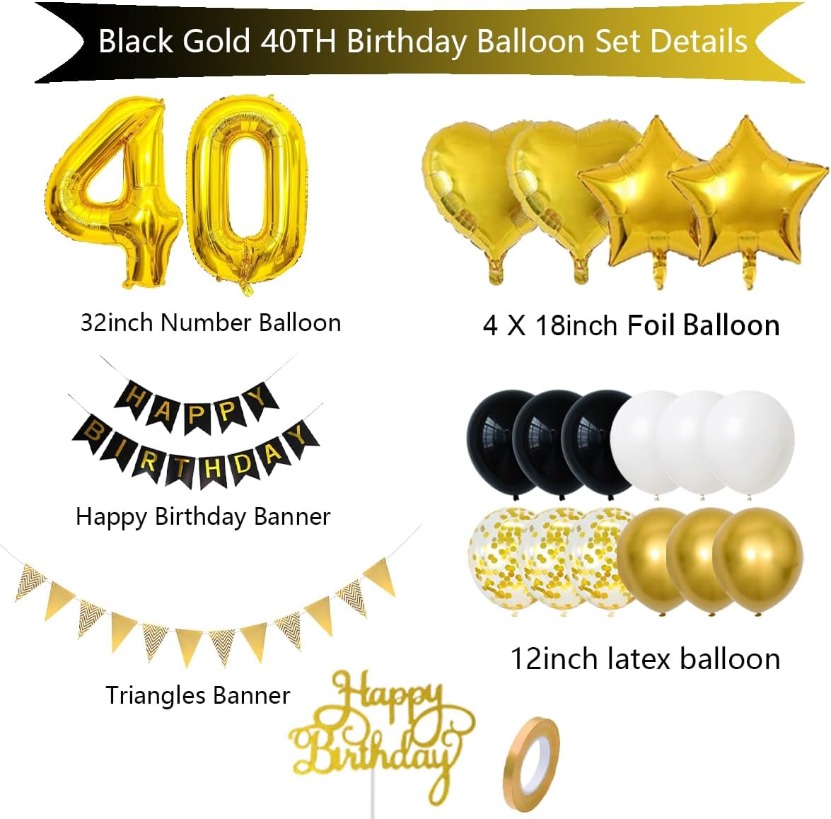 Schwarze und goldene Dekorationen zum 40. Geburtstag für Paare