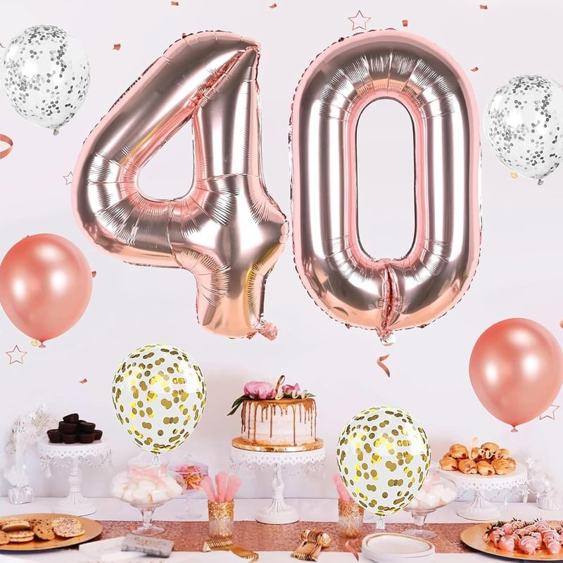 Rosegold Deko Set zum 40. Geburtstag für Frauen mit Luftballons und Konfetti