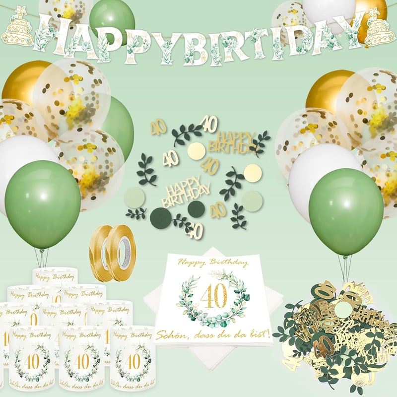 40. Geburtstag Deko Set - Servietten, Luftballons und Tischdeko