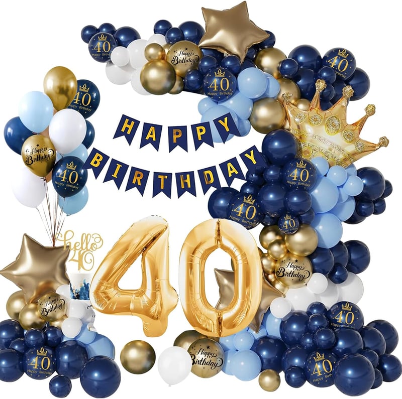 40. Geburtstag Deko für Männer und Frauen, marineblau-goldene Ballons und Girlanden