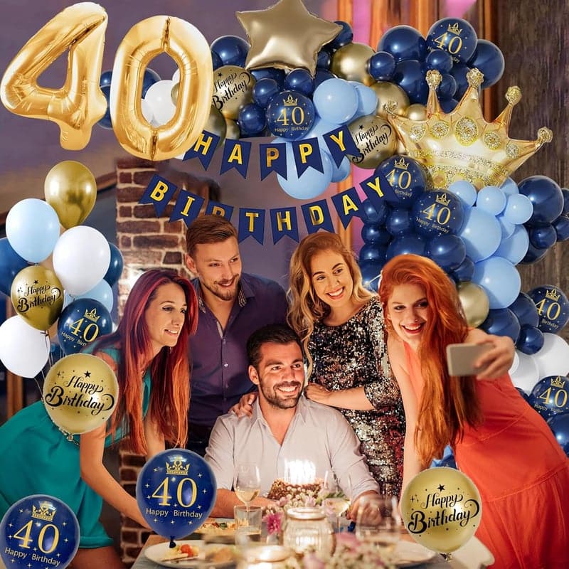 40. Geburtstag Deko für Männer und Frauen, marineblau-goldene Ballons und Girlanden