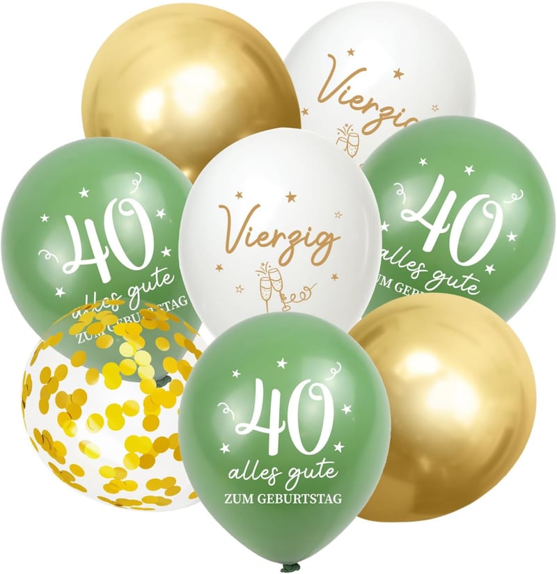 40. Geburtstag Luftballons Set (30 Stück) in Salbeigrün und Gold