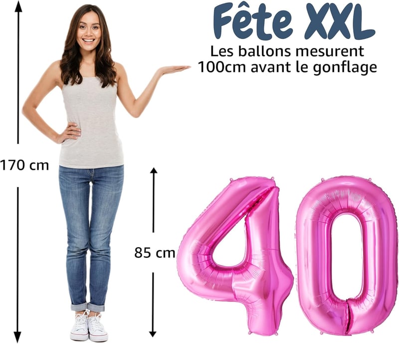 Rosa 40. Geburtstag Luftballons – XXL Helium-Dekoration mit Strohhalm