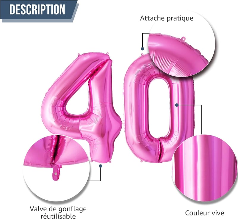 Rosa 40. Geburtstag Luftballons – XXL Helium-Dekoration mit Strohhalm