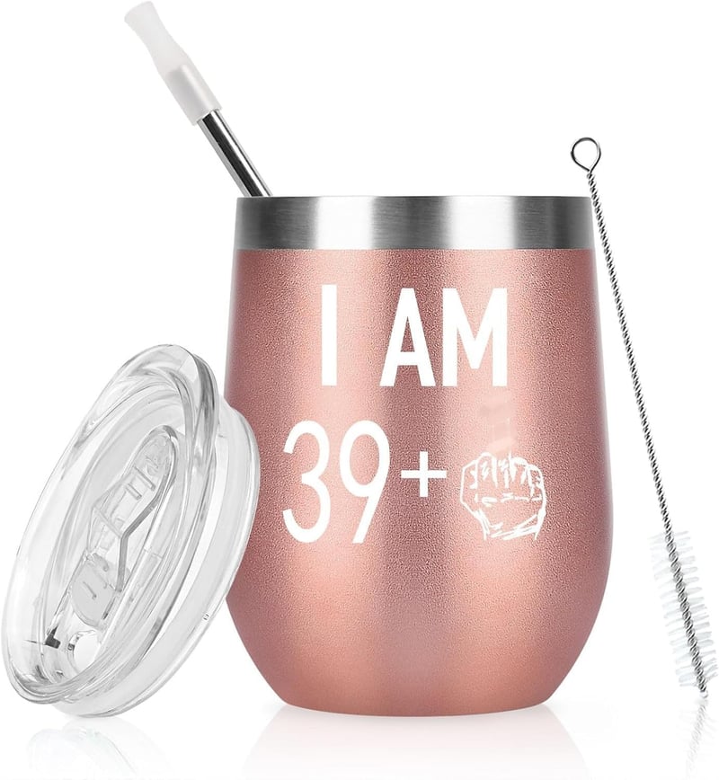 40. Geburtstag Geschenk für Frauen – Edelstahl-Weinbecher 12oz mit Deckel