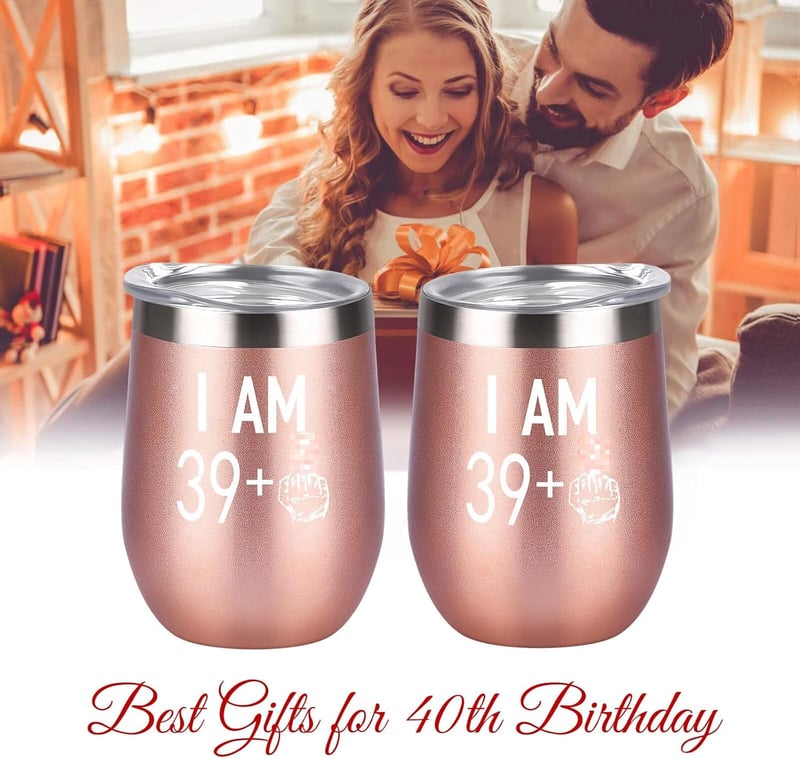 40. Geburtstag Geschenk für Frauen – Edelstahl-Weinbecher 12oz mit Deckel