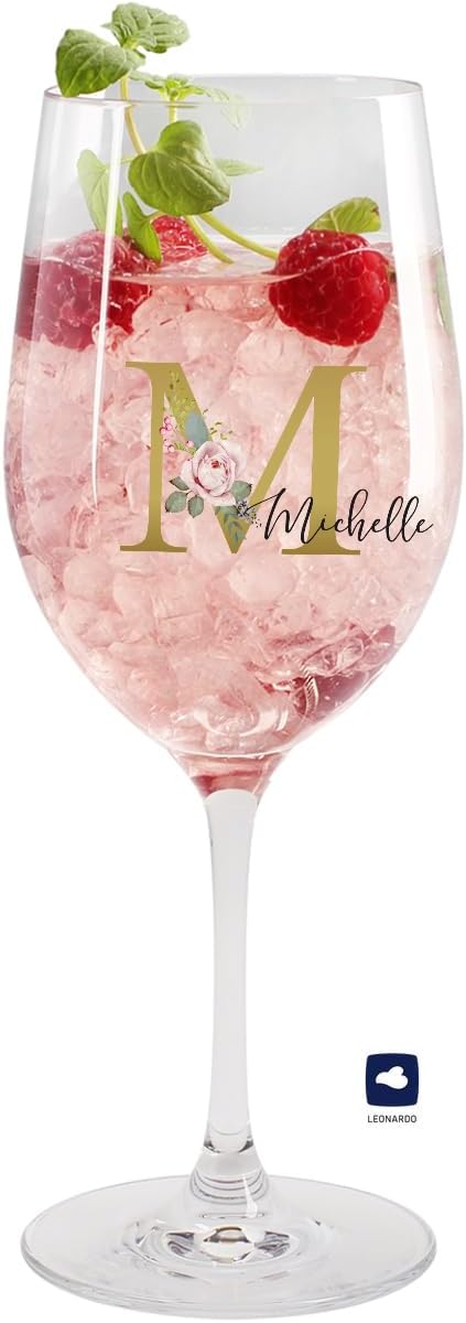 Personalisierbares Weinglas mit Blumen-Monogramm für Frauen