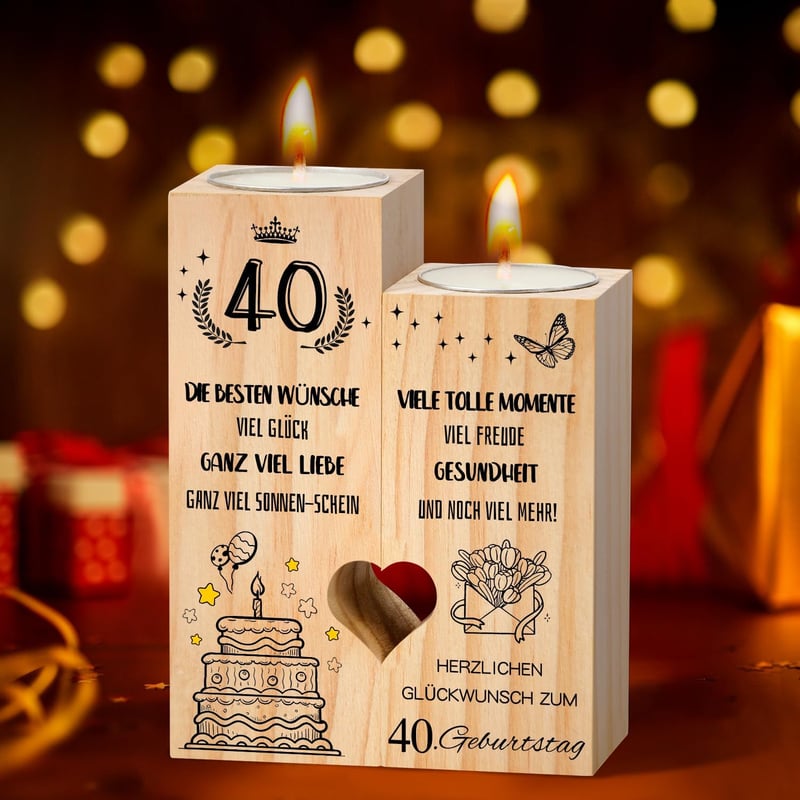 Holzkerzenständer zum 40. Geburtstag für Frauen und Männer