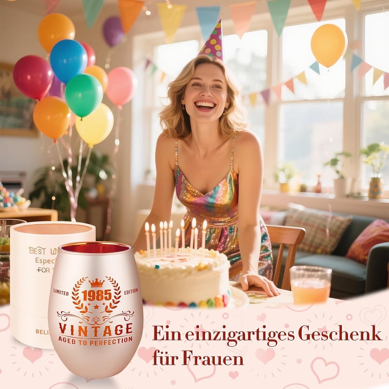 40. Geburtstag Windlicht aus Glas in Roségold mit Gravur für Frauen