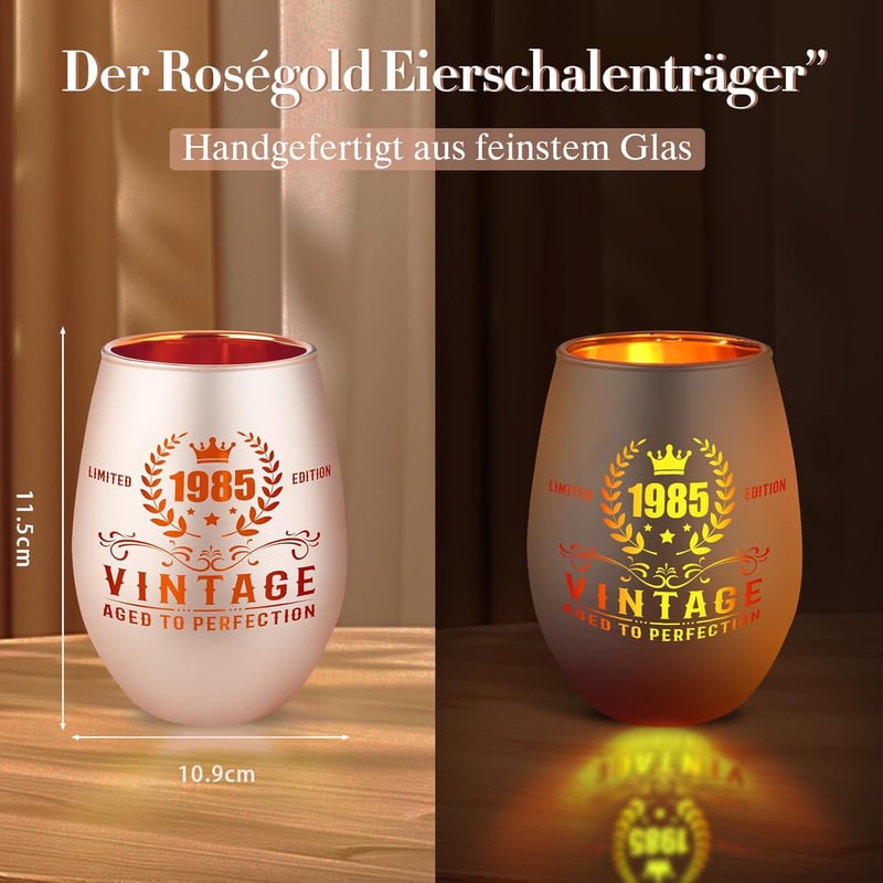 40. Geburtstag Windlicht aus Glas in Roségold mit Gravur für Frauen