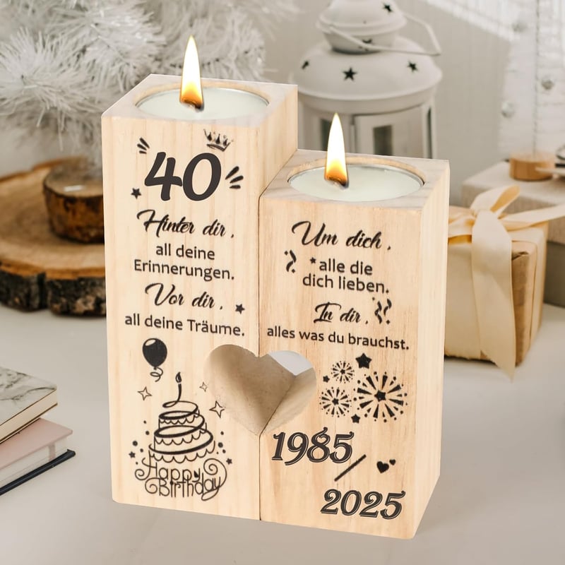 Kerzenständer 40. Geburtstag für Frauen – Geschenkidee 1985 bis 2025