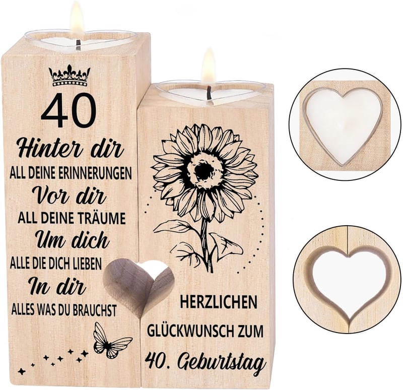 Personalisierter Kerzenständer zum 40. Geburtstag für Frauen
