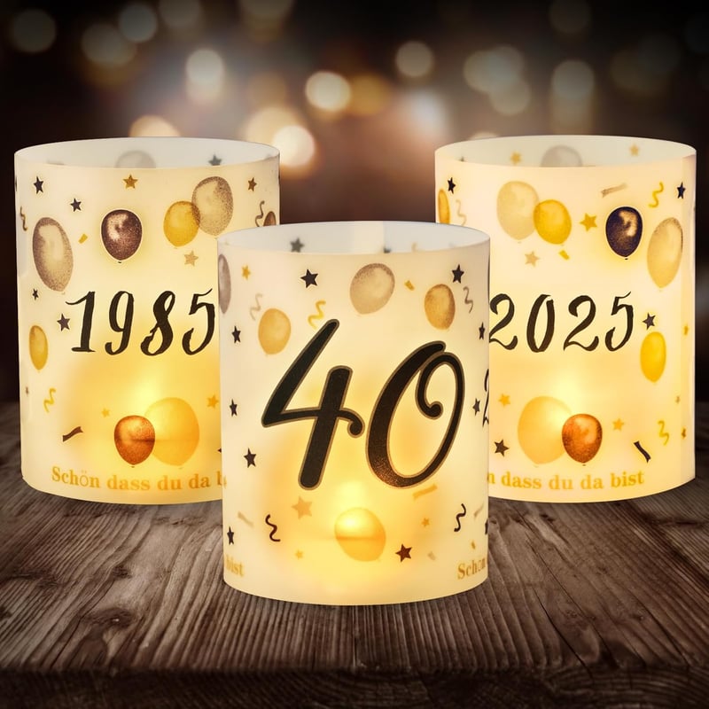 Windlicht Tischdeko für den 40. Geburtstag in Schwarz Gold, 12 Stück