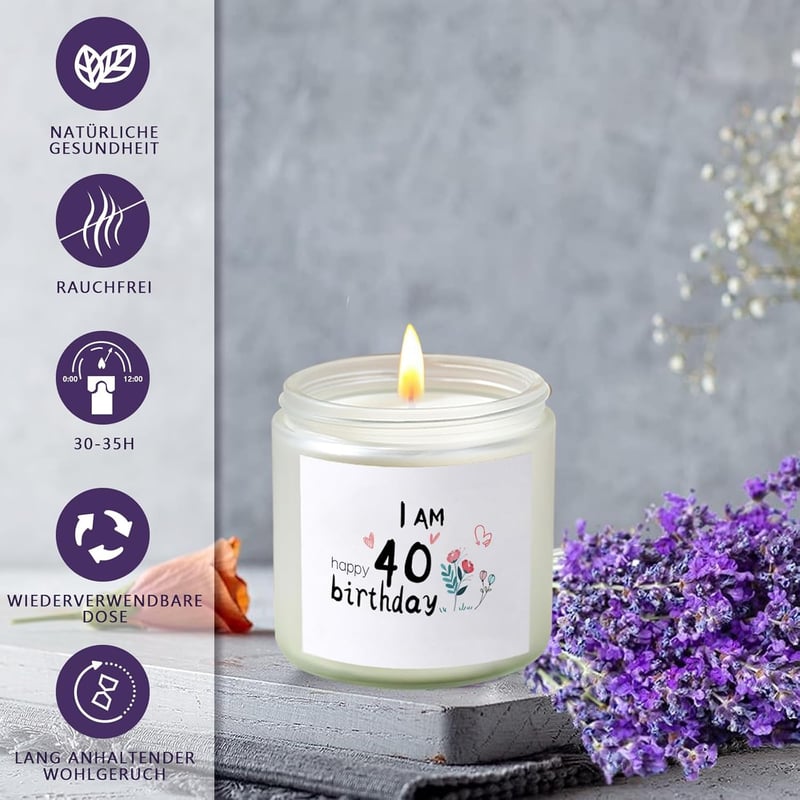 Duftkerze im Glas Lavendel für Frauen zum 40. Geburtstag