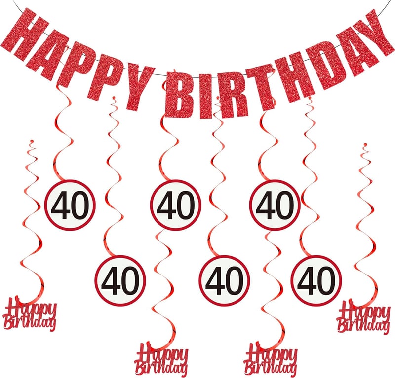 40. Geburtstagsdeko Girlande für Männer und Frauen – 21 Stück Happy Birthday Banner und Hängende Spiralen