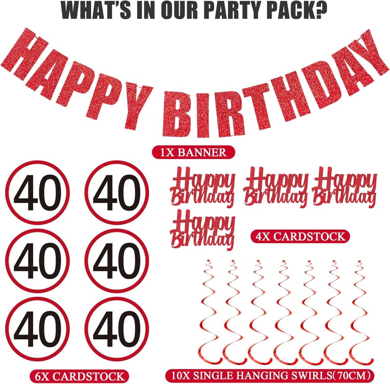 40. Geburtstagsdeko Girlande für Männer und Frauen – 21 Stück Happy Birthday Banner und Hängende Spiralen