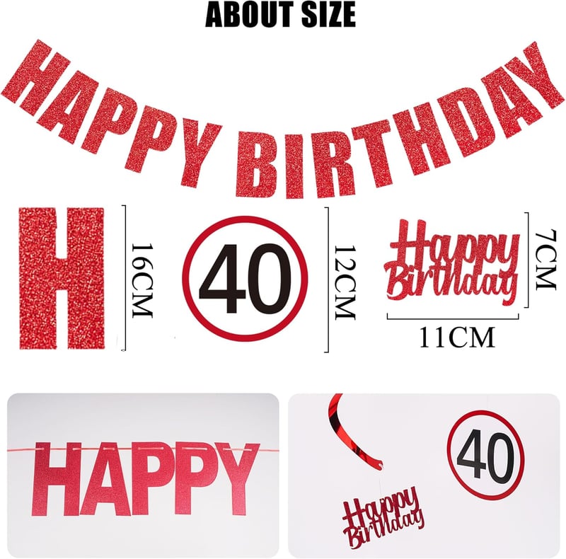 40. Geburtstagsdeko Girlande für Männer und Frauen – 21 Stück Happy Birthday Banner und Hängende Spiralen