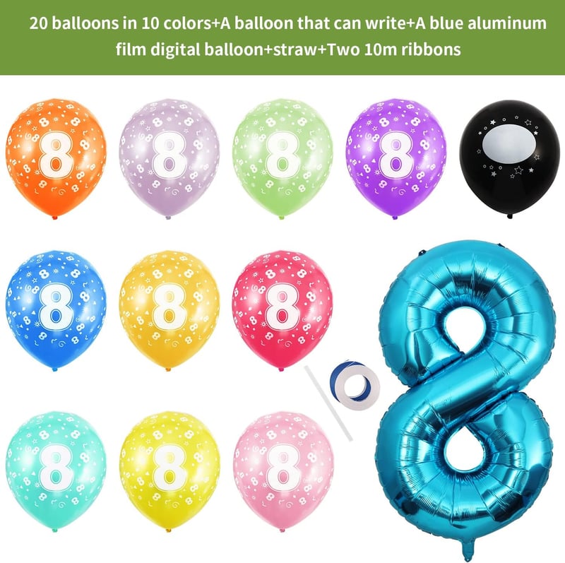 Blauer Folienballon Zahl 8 mit 20cm Luftballons – Geburtstagsdeko für Männer und Frauen