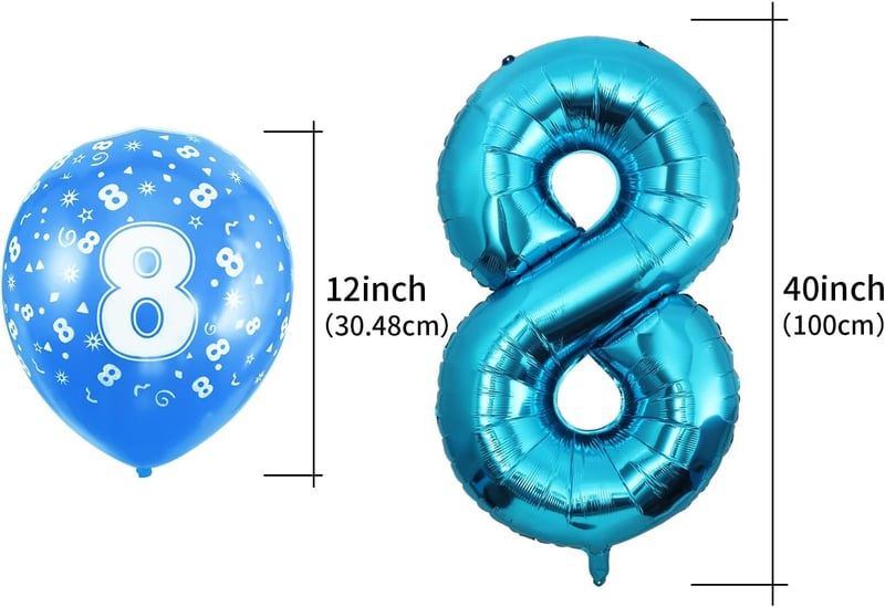 Blauer Folienballon Zahl 8 mit 20cm Luftballons – Geburtstagsdeko für Männer und Frauen