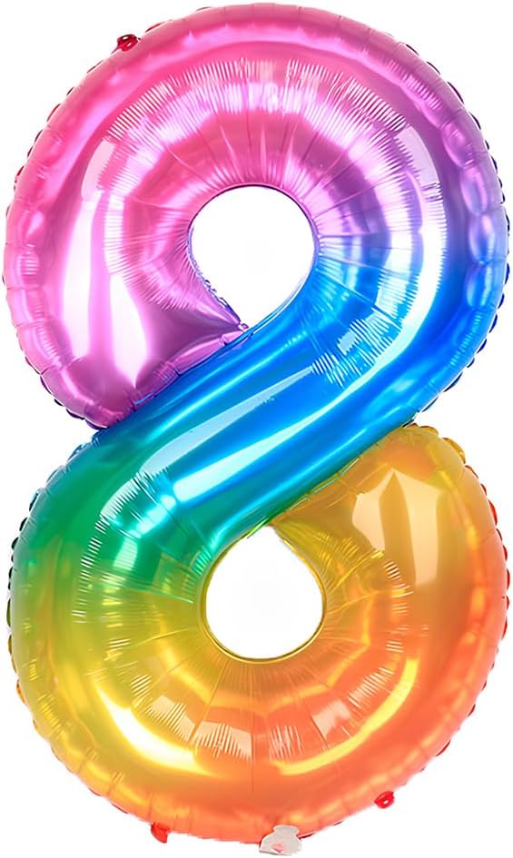 Riesiger Folienballon Zahl 8 in Neon Regenbogen, 101 cm für Hochzeiten und Geburtstagsfeiern