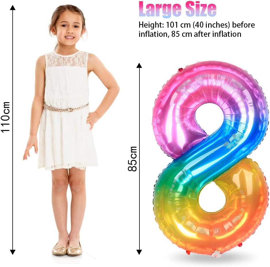 Riesiger Folienballon Zahl 8 in Neon Regenbogen, 101 cm für Hochzeiten und Geburtstagsfeiern