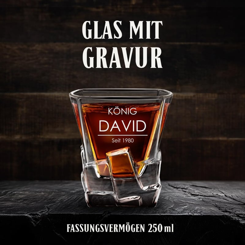 Personalisierbares Whiskyglas mit Gravur – 250 ml, Geburtstagsgeschenk für Männer