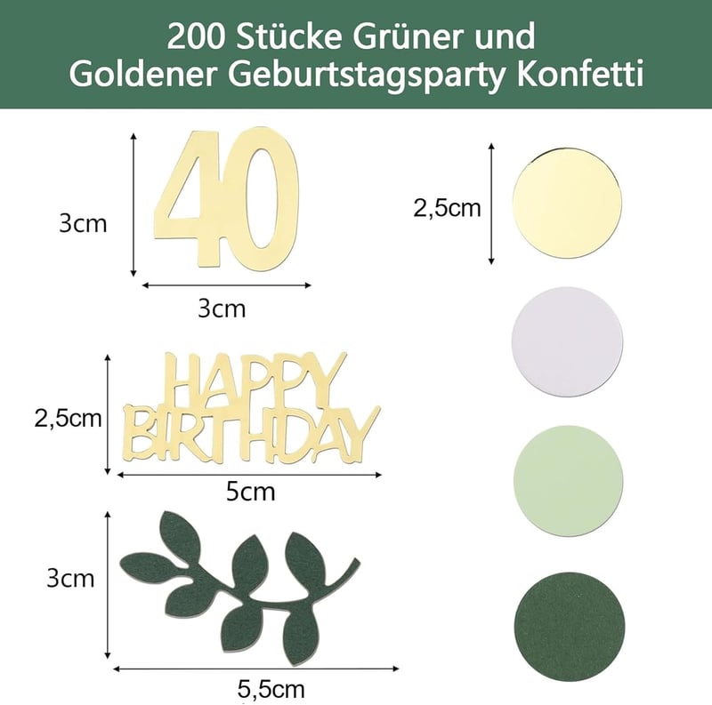 Grüne Tischdeko für den 40. Geburtstag, 200 Stück Konfetti
