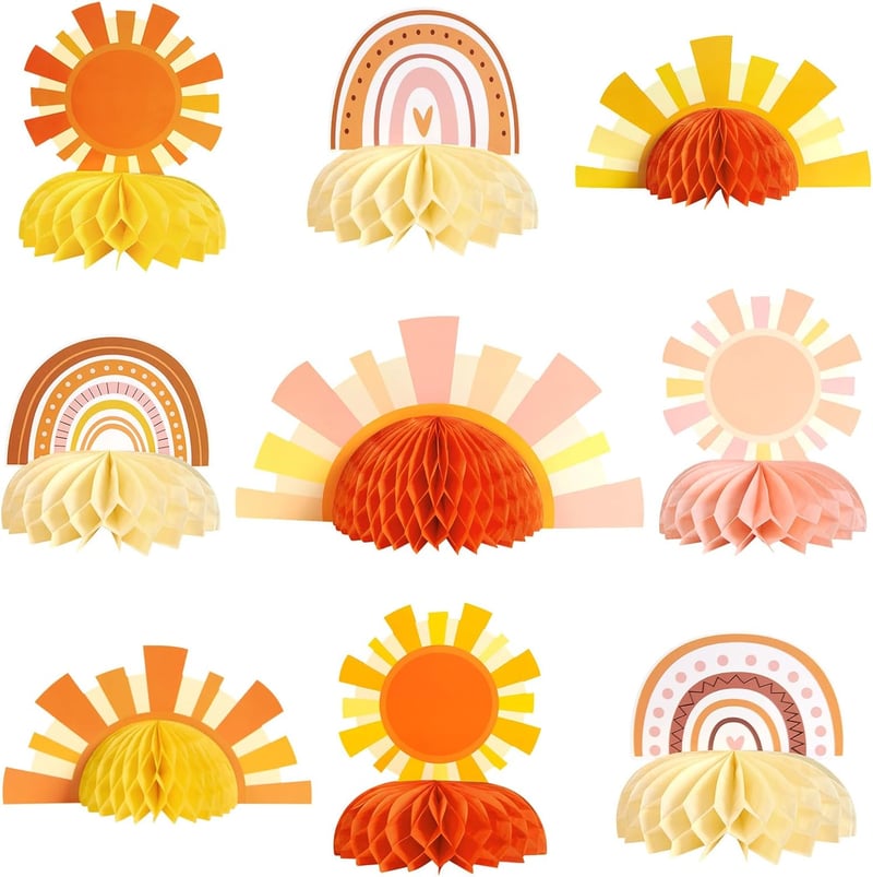9 Stück Geburtstag Deko-Set mit Wabenbällen in Beige und Orange