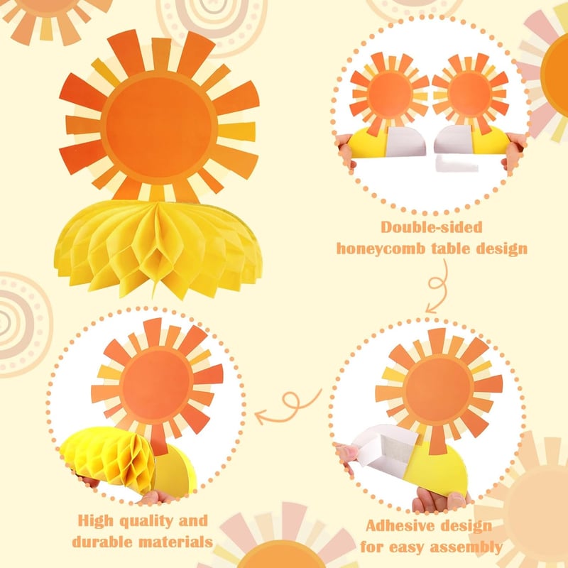 9 Stück Geburtstag Deko-Set mit Wabenbällen in Beige und Orange